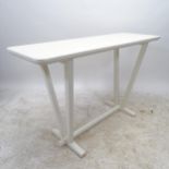 A contemporary design white painted console table, L120cm, H74cm, D40cm