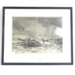 First War Period lithograph, The Harbour Defences, indistinctly signed in pencil, image 40cm x 55cm,