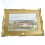 Watercolour, circa 1900, landscape towards a windmill, unsigned, 13" x 20", framed