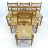 A set of 6 mid-century Danish pine ladder-back chairs, with paper-cord seats