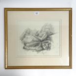 Minter-Kemp, pencil drawing, reclining nude, 1990, 11" x 13", framed