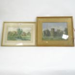 2 watercolour studies of Bodiam Castle by E M Seddon, 1925, and M Crouse, framed (2)