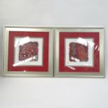 Michelle Duffy, pair of mixed media on card, abstract compositions, framed, overall frame dimensions