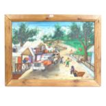 Vilaire Charme, oil on canvas, Caribbean village, 60cm x 88cm, framed