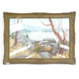 H B Dickens (Canadian), oil on board, lake scene British Columbia, signed, 37cm x 55cm, framed