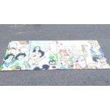 A set of 4 large hand painted panels depicting Disney characters, largest W86cm, H123cm