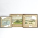 H Cornock Keen, 3 original watercolours, sailing boats, and 2 coastal views, all framed (3)