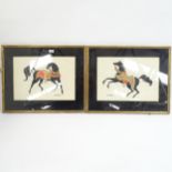 A pair of watercolours with gilding, studies of Arab horses, indistinctly signed, 34cm x 48cm,