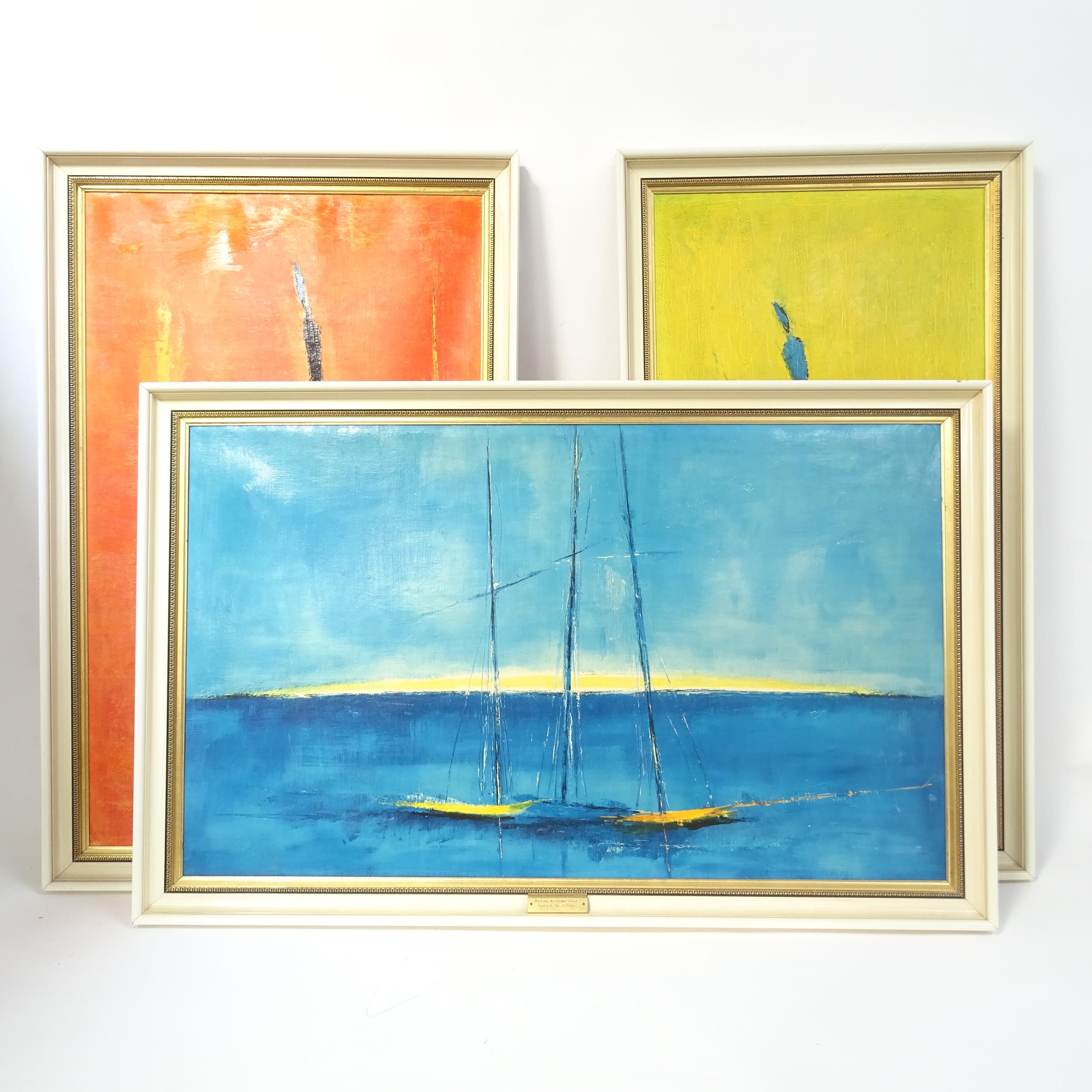 Raymond De Botton, 3 circa 1960s canvases, the white horse, painting number 1 green island, and