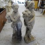 2 similar concrete garden statues, ladies with flowers, H88cm