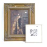 Peter Carreras, etching, Pisces, framed, and a gilt-framed print (2)