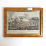 19th century hand coloured engraving, Battle of Waterloo, image 15cm x 26cm, framed