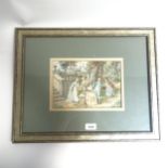 Evangeline, watercolour, Regency figures on a terrace, signed and dated 1884, 17cm x 24cm, framed