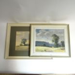 Hipkiss, oil on board, Elms near Clent, and watercolour, panoramic farm view, framed (2)