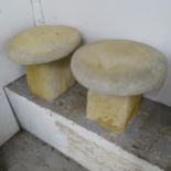 A pair of concreted staddle stones, W45cm, H43cm
