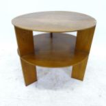 A 1930s circular coffee table in the manner of Gerald Summers, in oak-faced ply and oak, D58cm,