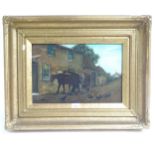 Willks, oil on canvas, horses at the inn, modern gilt-framed, overall 56cm x 70cm