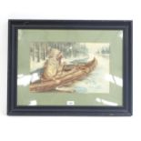 Early 20th century Canadian School, watercolour, Native in a canoe, unsigned, 29cm x 44cm, framed