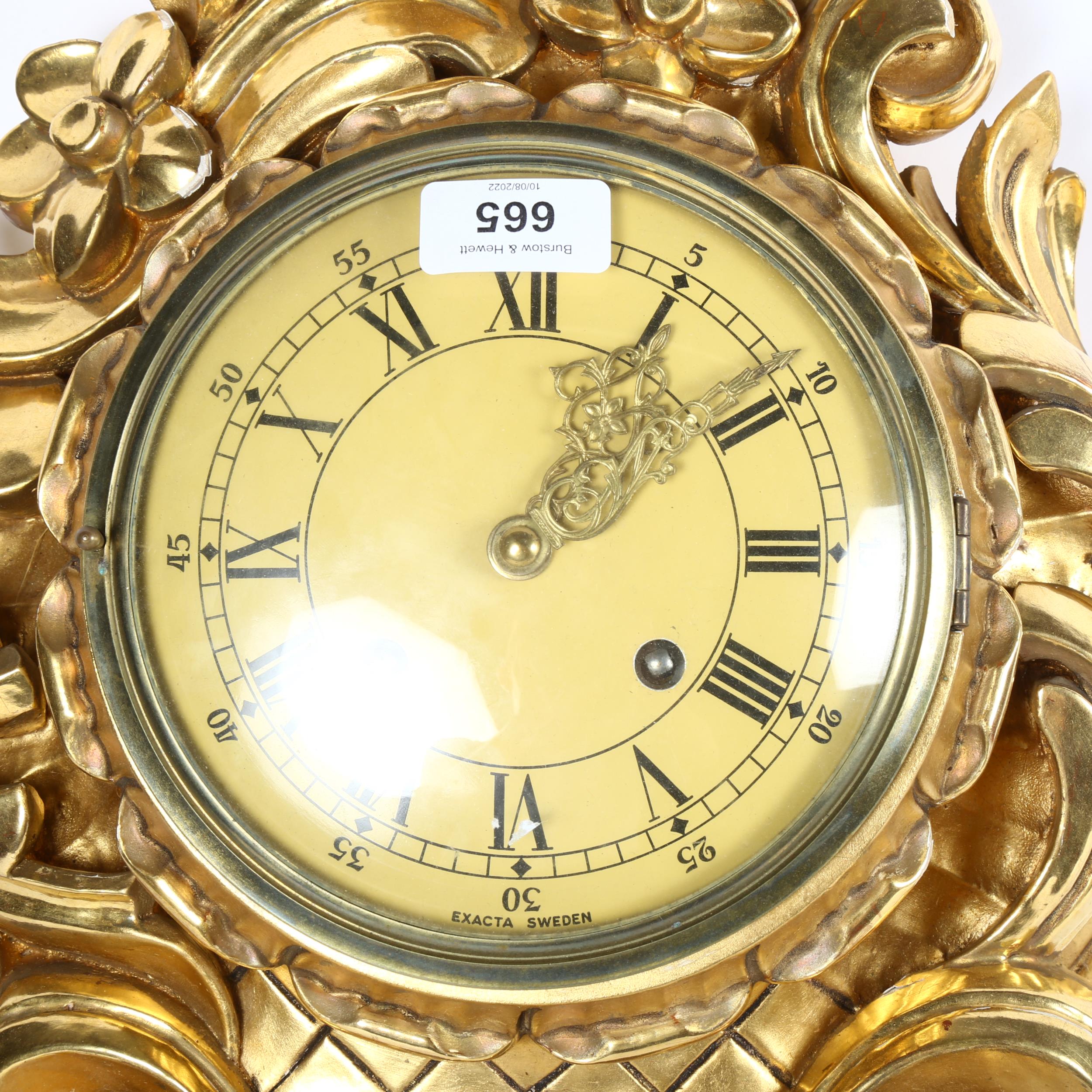 A reproduction gilt-gesso Cartel clock, with 8-day movement, by Exacta, Sweden, height 60cm - Image 2 of 2