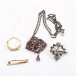 A group of jewellery, including an Austro-Hungarian ruby emerald and pearl brooch, a small 19th