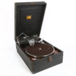 An HMV no. 5B portable wind-up gramophone