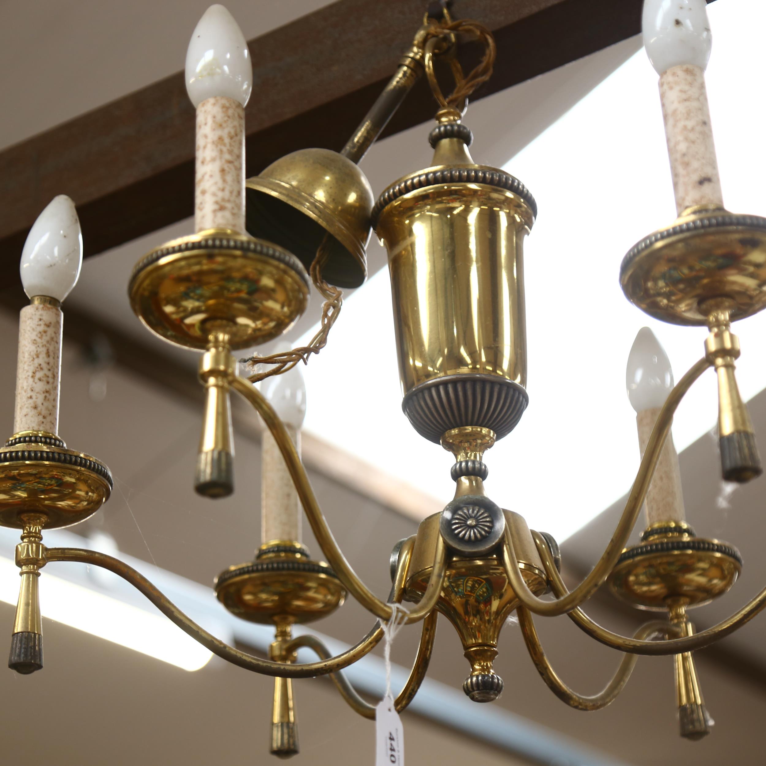 A French Empire style brass 6-branch chandelier, height 70cm - Image 2 of 2