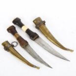 2 Middle Eastern bone-handled daggers, with brass scabbards, blade length 15cm