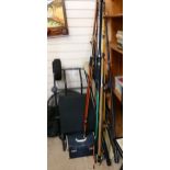 Carbon fibre sea fishing rods, others, Hunter waders size 9, landing nets etc