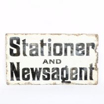 A Vintage double-sided enamel Stationer & Newsagent advertising sign, with design verso for Stephens