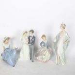 LLADRO - 3 figures, to include Bride and Groom, Sophisticate, and another, and a NAO figure (4)