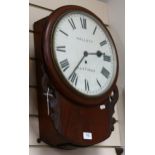 A 19th century mahogany drop-dial wall clock, with 8-day fusee movement, dial signed Hallett,
