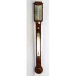 A Victorian flame mahogany stick mercury barometer and thermometer, by Dollond of London, with