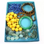 Various bead necklaces, including jadeite, lapis and tigers eye etc