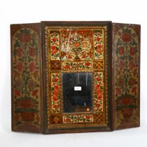 A Qajar polychrome painted wood mirror cabinet, Iran 19th century with double shutter doors,