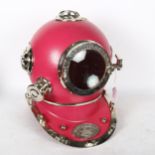 A large reproduction pink painted chrome diver's helmet, with Anchor Engineering label, height 40cm