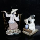 2 Lladro porcelain Oriental figures, largest height 25cm (2) Geisha girl has a chip to top of wood