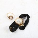 A lady's 9ct gold-cased mechanical wristwatch, and a 9ct gold and cameo set dress ring (2)