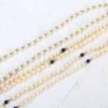 A freshwater pearl necklace with 9ct gold beads and clasp, length 40cm, and a freshwater pearl lapis
