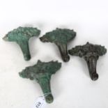 A set of 4 Chinese solid cast verdigris bronze feet, height 12cm Traces of lead on the top edge
