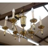 A French Empire style brass 6-branch chandelier, height 70cm