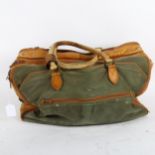 A 1930s leather and canvas safari bag