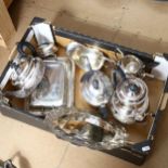 4-piece silver plated tea and coffee set, an Art Deco plated teapot, tureen and cover etc (boxful)