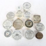 14 x 19th century monochrome printed toothpaste lids, and 1 pot and cover, including Saponaceous