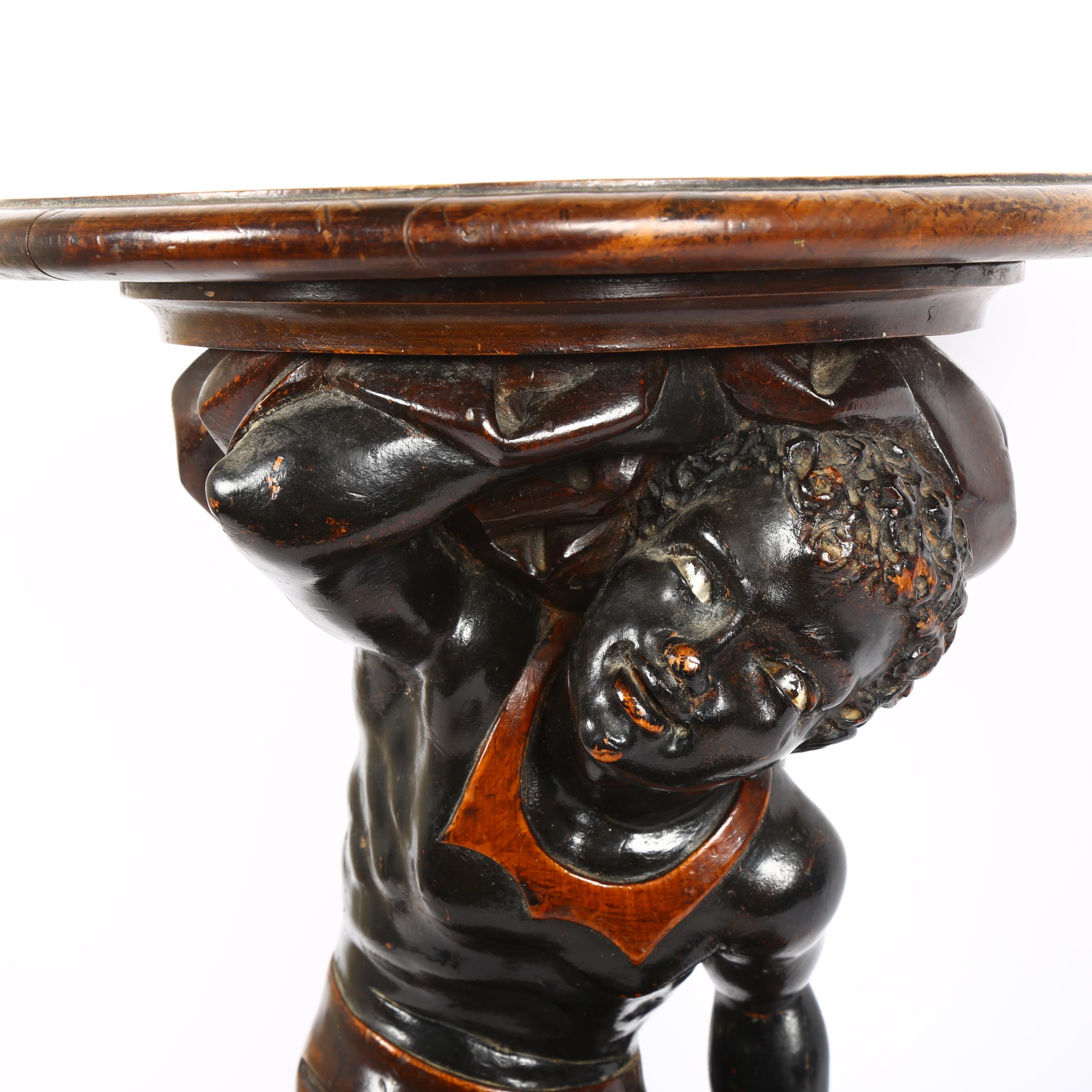 A 19th century carved and stained oak Blackamoor figure pedestal, height 50cm, diameter 34cm Base - Bild 2 aus 2