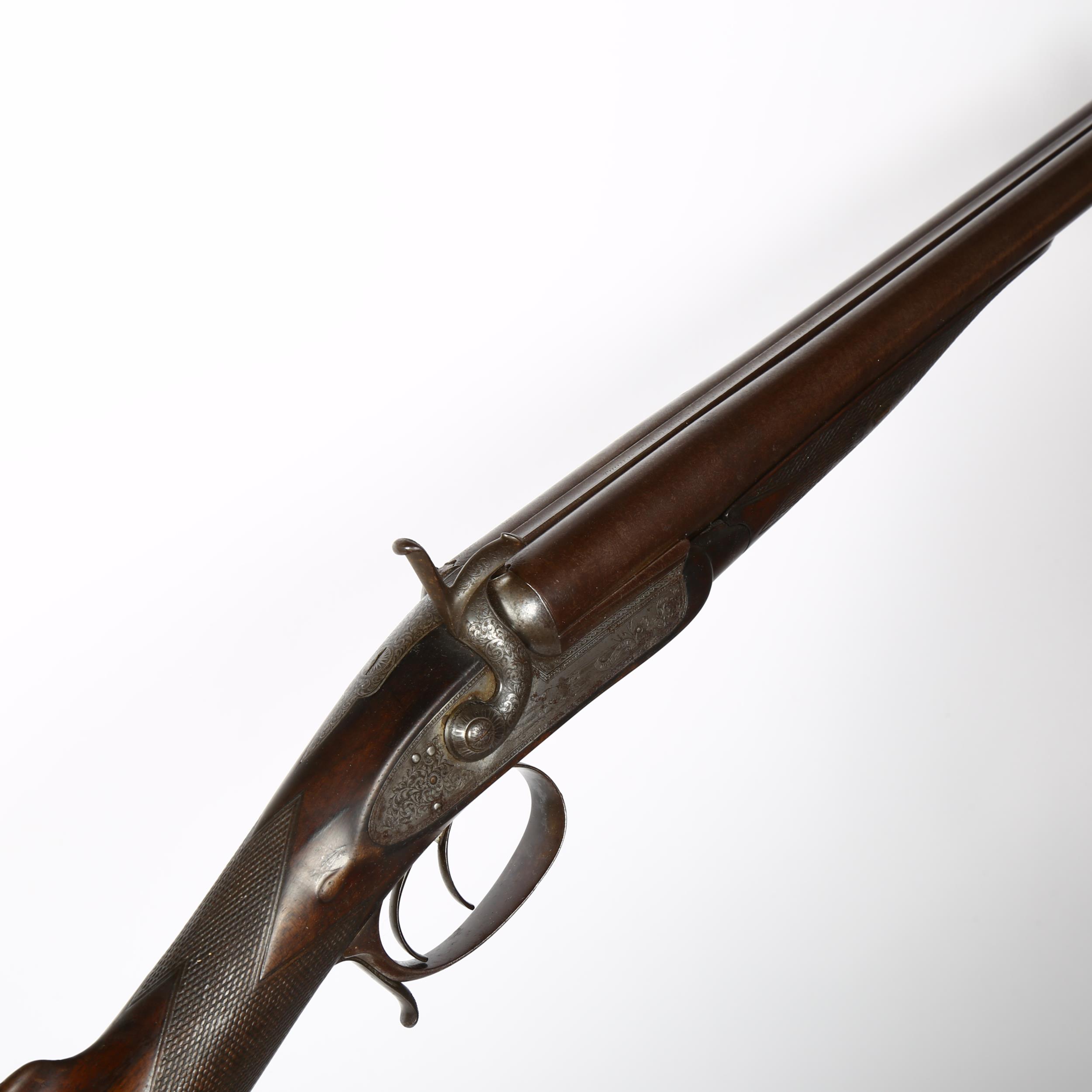 THOMAS TURNER - a rare double-barrel shotgun, with rebounding back-action locks with scroll and game