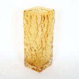 A mid-century square amber glass vase, of textured form, height 22cm