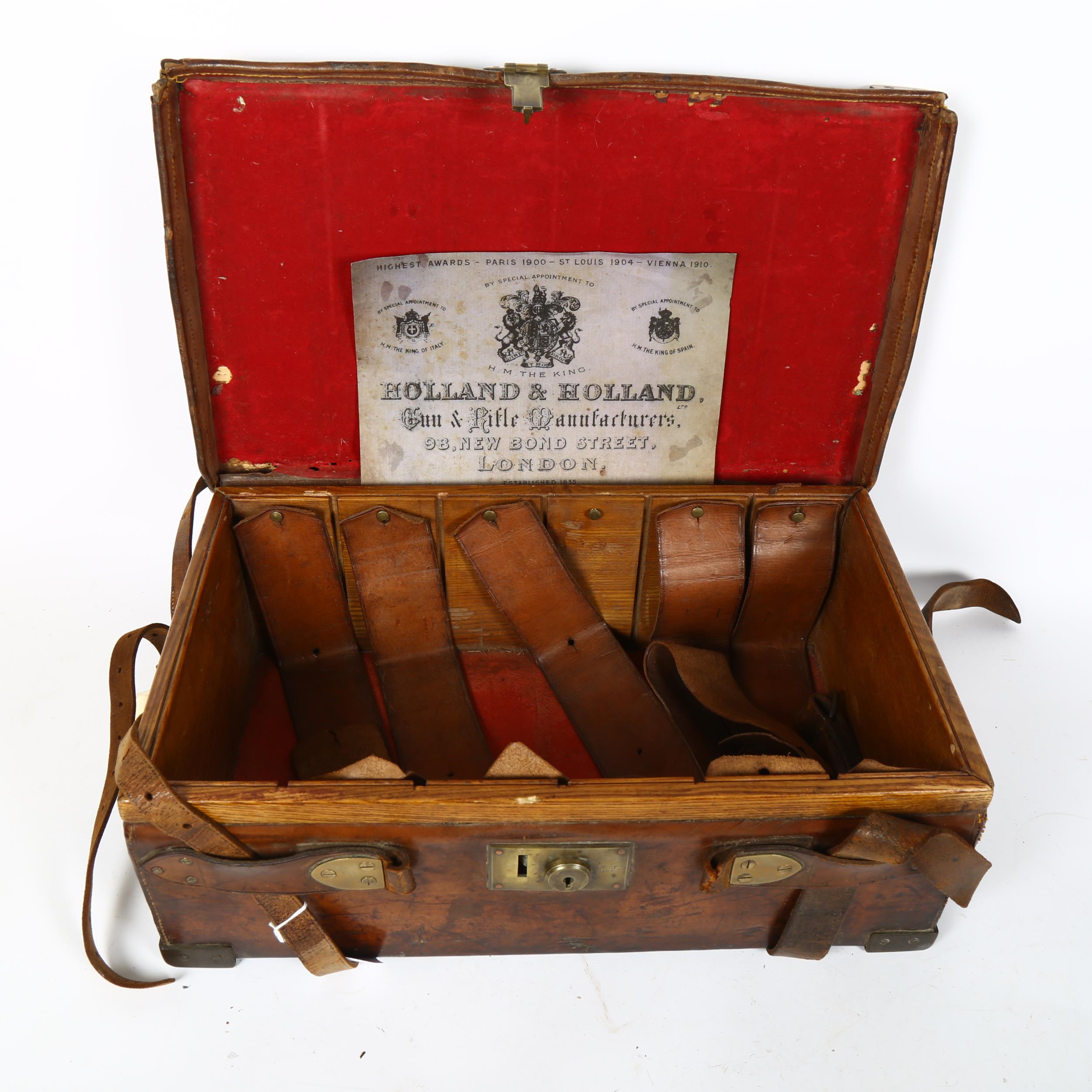 A brass-bound leather ammo cartridge box, impressed J S Ward The Rifle Brigade, W49cm, H18cm, D30cm - Image 2 of 2