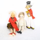 A Vintage doll with ceramic head and limbs, unmarked, a Vintage plastic-headed doll, unmarked, and a