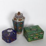 3 gilt-metal and cloisonne boxes