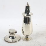 A small silver Capstan inkwell, and a silver sugar sifter